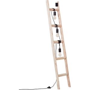 Brillant | Ladder vloerlamp 3-vlams zwart/houtkleurig | 3x A60, E27, 14W, geschikt voor normale lampen (niet meegeleverd)
