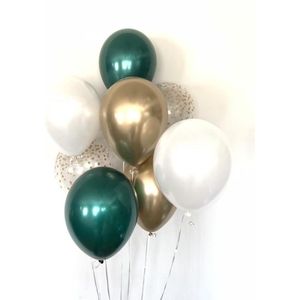 Huwelijk / Bruiloft - Geboorte - Verjaardag ballonnen | Donker Groen - Goud - Off-White / Wit - Transparant - Polkadot Dots | Baby Shower - Kraamfeest - Fotoshoot - Wedding - Birthday - Party - Feest - Huwelijk | Decoratie | DH collection
