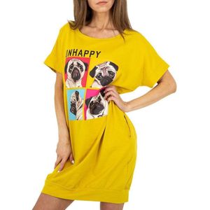 Glo-Story nachthemd Unhappy honden opdruk geel S/36