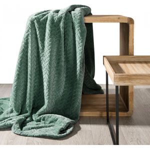 Oneiro’s Luxe Plaid CINDY groen - 170 x 210 cm - wonen - interieur - slaapkamer - deken – cosy – fleece - sprei
