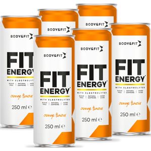 Body & Fit FIT Energy Drink - Orange - 6 Blikjes - Hypotone Sportdrank met Elektrolyten en BCAA - 1500 ml