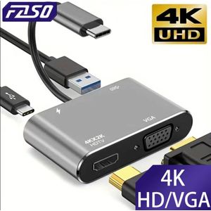 USB C naar HDMI + VGA - TYPE-C naar HDMI + VGA met audio PD opladen USB 3.0 hub HUB