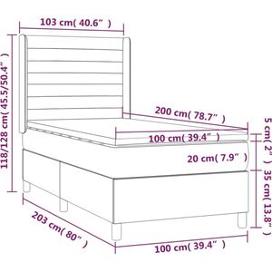 vidaXL Boxspring met matras stof donkergrijs 100x200 cm