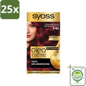 25 x SYOSS - Oleo Intense 5-92 - Haarverf - Permanente Haarkleuring - Stralend Rood - Langdurige Kleur - Grootverpakking - Permanente Haarkleur - Rode Haarkleur - Haarkleur Zonder Ammoniak - Olie-formule - Glans
