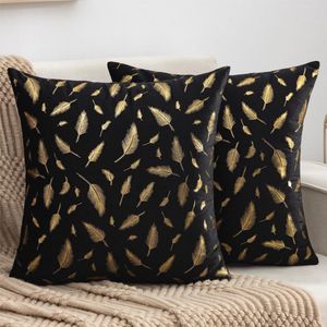 Set van 2 Fluwelen Kussenslopen met Gouden Veren - Decoratieve Kussenslopen voor Woonkamer, Slaapkamer en Auto - 45 x 45 cm