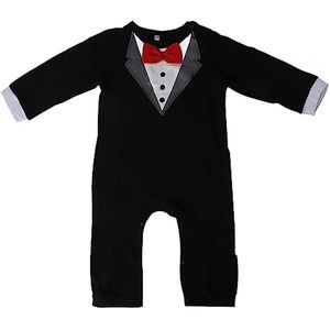Baby Tuxedo Onesie, 80 Cm Mens Baby Romper Jumpsuit with Long Sleeves and Bow Tie, Black