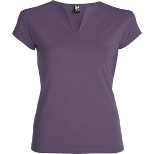 Lila Dames afgeronde V-hals getailleerd t-shirt model Belice maat S