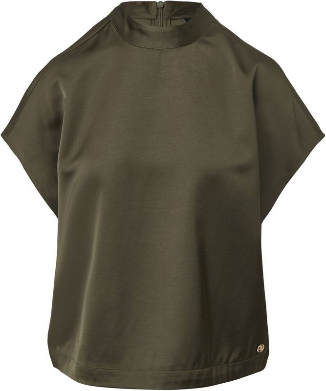 Blouse - Satijnachtige Viscoseblend - Ontspannen Pasvorm - Opstaande Kraag