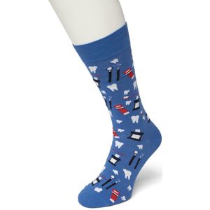 Bonnie Doon Heren Sokken met Tandarts Print maat 40/46 Blauw - Thema Sokken - Tandheelkunde - Mondhygienist - Word je Happy en vrolijk van - Cadeau Sokken - Zacht Katoen met Gladde Teennaad - Comfortabel - Perfect Cadeau - French Blue - BT992107.229
