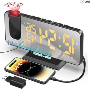 RFWR® Digitale radiowekker met projector en dubbel alarm - 7,5 inch - Plafondprojectie + FM-radio
