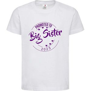 Shirt Aankondiging zwangerschap Promoted to Big Sister 2025 | korte mouw | Wit/paars | maat 122/128 zwangerschap aankondiging bekendmaking Baby big sis sister Grote Zus