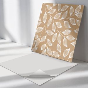 Wallfluent Vinyl Wandpaneel - Bladeren op textuurachtergrond Wandpaneel PVC - 50 cm x 50 cm - Beige Vinyl Wandpaneel - Set van 4 - Vierkant Wandbekleding Vinyl - Bloemen Wandpaneel - Zelfklevend Wandpaneel - Wandpaneel Keuken en Badkamer