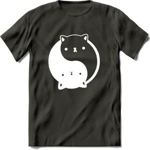 Ying Yang Kat - Katten T-Shirt Kleding Cadeau | Dames - Heren - Unisex | Dieren shirt | Grappig Verjaardag kado | Tshirt Met Print | - Donker Grijs - M