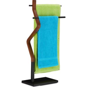 Relaxdays handdoekenrek staand - handdoekhouder - staal - handdoekenhouder badkamer - hout