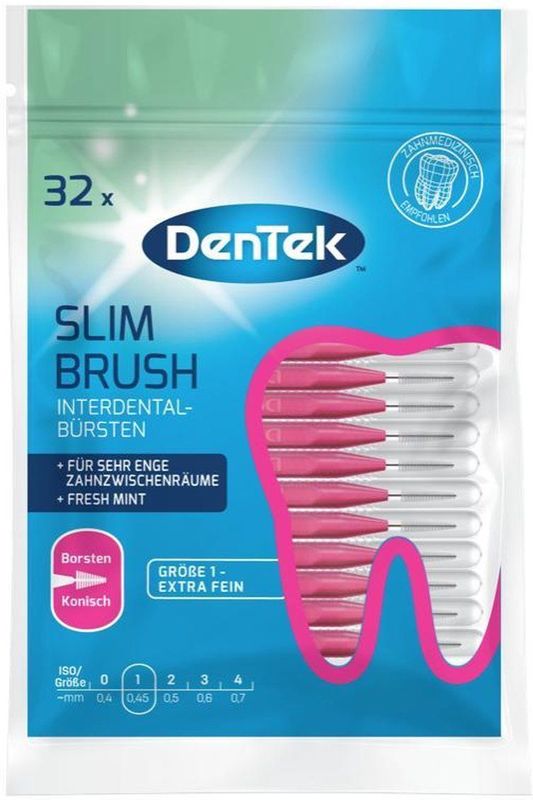 Dentek Slim Brush interdentale ragers ISO 1 - 0,45mm - Zonder Smaak - 32 Stuks