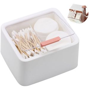 1 stuk - Eenvoudige opbergdoos voor wattenschijfjes met dubbele laag en compartimenten - Opbergdoos voor wattenstaafjes en lippenstift op het bureau met deksel - Opbergpot voor wattenstaafjes met 2 compartimenten - Witte wattenstaafjesdispenser met d