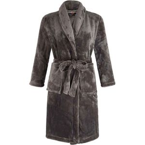 Grijze kinderbadjas - fleece - sjaalkraag - Badrock - maat S ( 110-116)