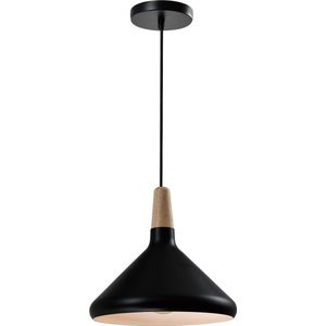 QUVIO Hanglamp Scandinavisch - Lampen - Plafondlamp - Verlichting - Keukenverlichting - Lamp - Hoog design - E27 Fitting - Voor binnen - Met 1 lichtpunt - Hout  Aluminium - D 26 cm - Zwart, lichtbruin en wit