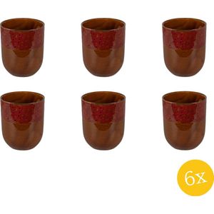 Clayre & Eef Mok set van 6 stuks 150 ml Bruin Rood Keramiek Theemok