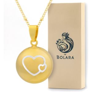 Bolara Zwangerschapsketting met Babybel - Goudkleurig met Zilverkleurige Hartjes - 110cm + 5cm verstelbaar - Babyshower cadeau voor aanstaande moeders