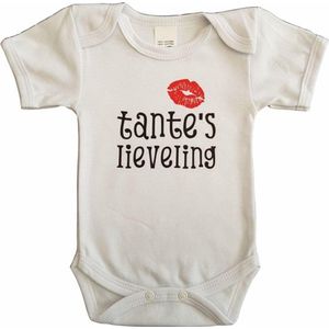Witte romper met ""Tante's lieveling"" - maat 56 - babyshower, zwanger, cadeautje, kraamcadeau, grappig, geschenk, baby, tekst, bodieke