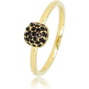 My Bendel - Mooie ring goud met zwarte zirkonia stenen - Fijne ring met zwarte zirkonia stenen, gemaakt van mooi blijvend edelstaal - Met luxe cadeauverpakking