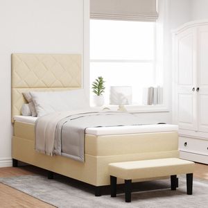 vidaXL - Boxspringbed - met - Matras - & - Bank - Crème - 100x200 - cm - Stof