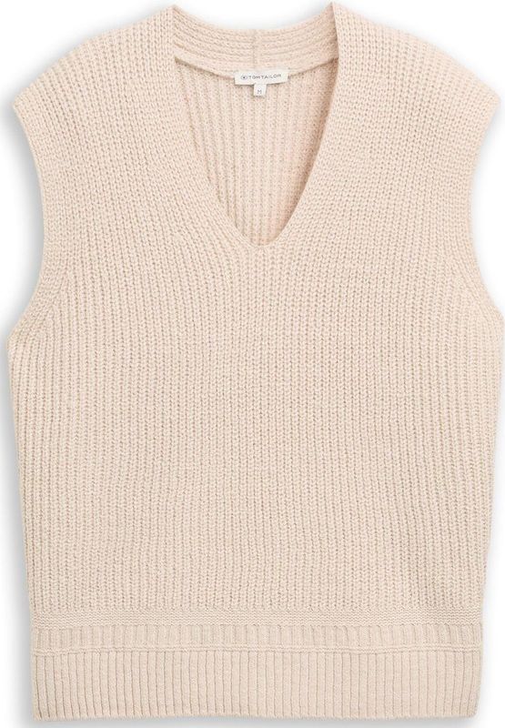 TOM TAILOR - Trui - Sand - V-hals - Losse Pasvorm - Mouwloos