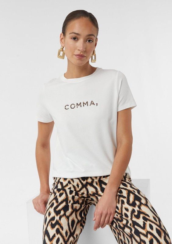 comma - T-Shirt - Katoenblend - Met Opvallende Print