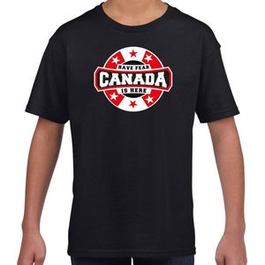 Have fear Canada is here t-shirt met sterren embleem in de kleuren van de Canadese vlag - zwart - kids - Canada supporter / Canadees elftal fan shirt / EK / WK / kleding 110/116