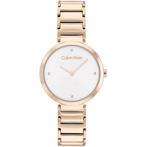 Calvin Klein CK25200140 Dames Horloge - Mineraalglas - Roestvrijstaal - Rosé goudkleurig - 28 mm breed - 2.8 cm lang - Quartz - Druksluiting