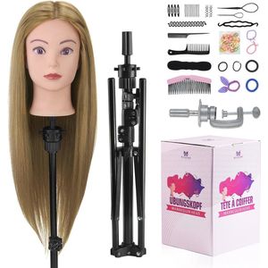 Kappershoofd met 71 cm Lang Haar voor Stylen en Vlechten - Professioneel Oefenhoofd met Standaard en Gereedschap