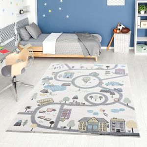 Flycarpets Playful Pals Kids Kinderkamer Stad Vloerkleed - Creme - 80x150 cm