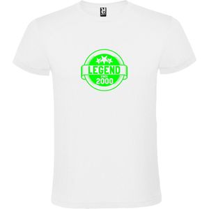 Wit T-Shirt met “Legend sinds 2000 “ Afbeelding Neon Groen Size XXXL