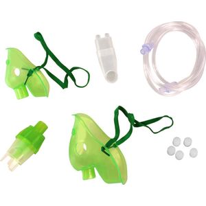 Een set maskers en accessoires voor groene Omnibus-inhalatoren