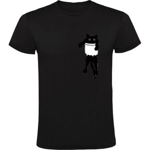 Kat in borstzakje Heren T-shirt | cat | poes | kitten | huisdier | dierendag | grappig | Zwart