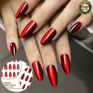 GUAPÀ® Plaknagels Rood Metallic Amandel Vorm | 24 stuks valse nagels | Press On Nails | Nepnagels Rood Chrome Effect 24 Nagels