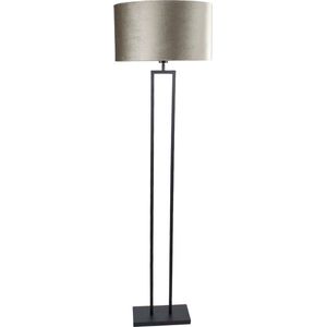 Staande lamp zwart Monza met ovale velours kap | 1 lichts | olijfgroen velours | olive on gold / goud / zwart | metaal / stof | Ø 45 cm | 160 cm hoog | staande lamp | modern / sfeervol / tijdloos design