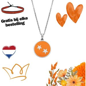CO88 Collection Zodiac 8CN 26090 Stalen Collier met Hanger - Sterrenbeeld Tweelingen 15 mm - Lengte 42 + 5 cm - Zilverkleurig / Oranje