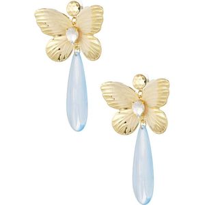 Vlinder bedel oorbel met diamant - blauw - statement - ibiza