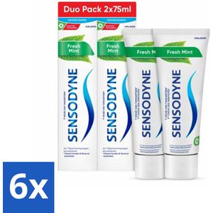 Sensodyne - Tandpasta - Fresh Mint - Frisse Munt - Duopack - 2 x 75 ml - Voordeelverpakking - 6 stuks