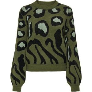JDY JDYLORRAINE ANIMAL PULLOVER KNT NOOS Dames Trui - Winter Moss Black/Basil Mix