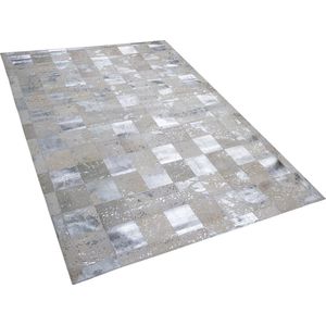 YAZIR - Patchwork vloerkleed - Zilver - 140 x 200 cm - Koeienhuid leer