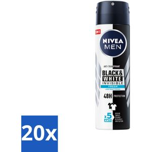 NIVEA Men Deodorant Spray Invisible for Black & White Fresh 150 ml - Bulkverpakking - 20 stuks