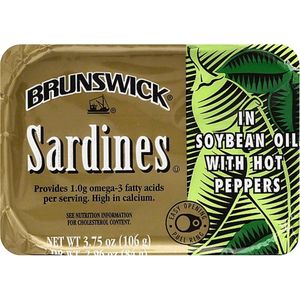 Brunswick - Sardines In Sojaolie Met Hete Pepers - 106 gram - 5 stuks - Pittige Sardines - Kant en Klaar -
