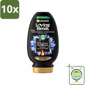 10 x Garnier Loving Blends Magnetic Charcoal Conditioner 250 ml - Grootverpakking - Haar Conditioner - Vette Hoofdhuid - Droge Haarpunten - Hydraterende Conditioner - Zuiverende Conditioner