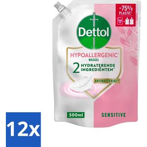 Dettol - Handzeep Navulling - Hypoallergenic - Sensitive - 500 ml - Voordeelverpakking - 12 stuks