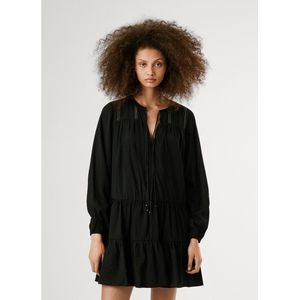 Pepe Jeans - Zwarte Jurk - Dames - Met Gerimpelde Rok