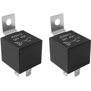 2Pcs 4 Pin Car Relay - 24V 40A - SPST Automotive Relay met Metal Mounting Bracket - Zwart