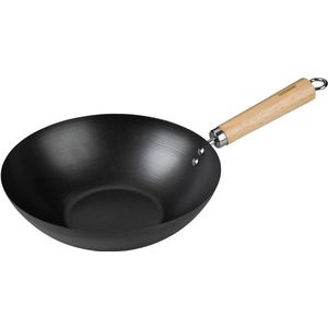 Wokpan 26 cm, wok om te koken, stoven en braden – geschikt voor gas-, ceran- en elektrische fornuizen – hoogwaardige handgreep van acaciahout